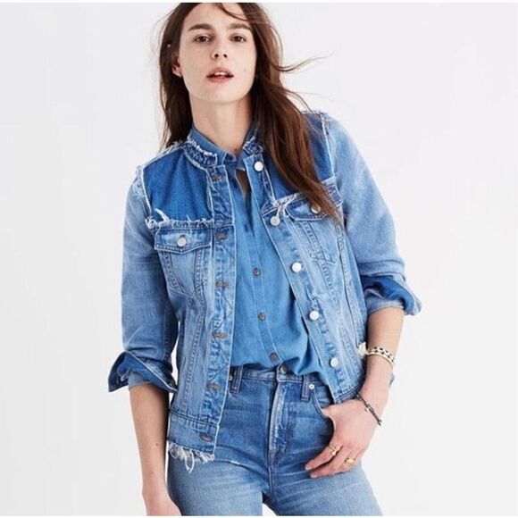 Madewell Distressed Collarless Jacket in Thunder Cloud S - Picture 1 of 7